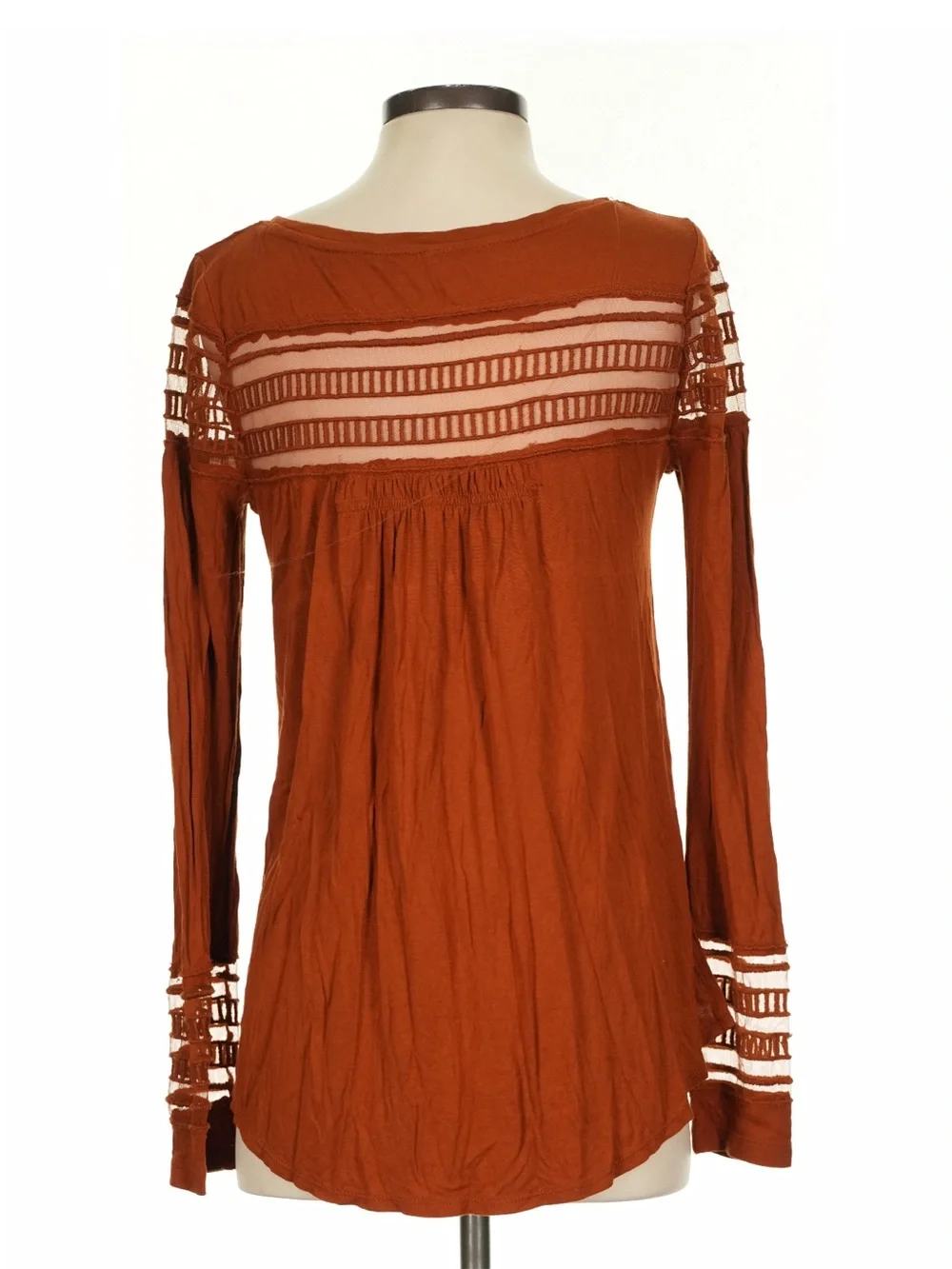 Free People “Roxie” Sheer Mesh Panel Detail Boho Long Sleeve Top• Small
